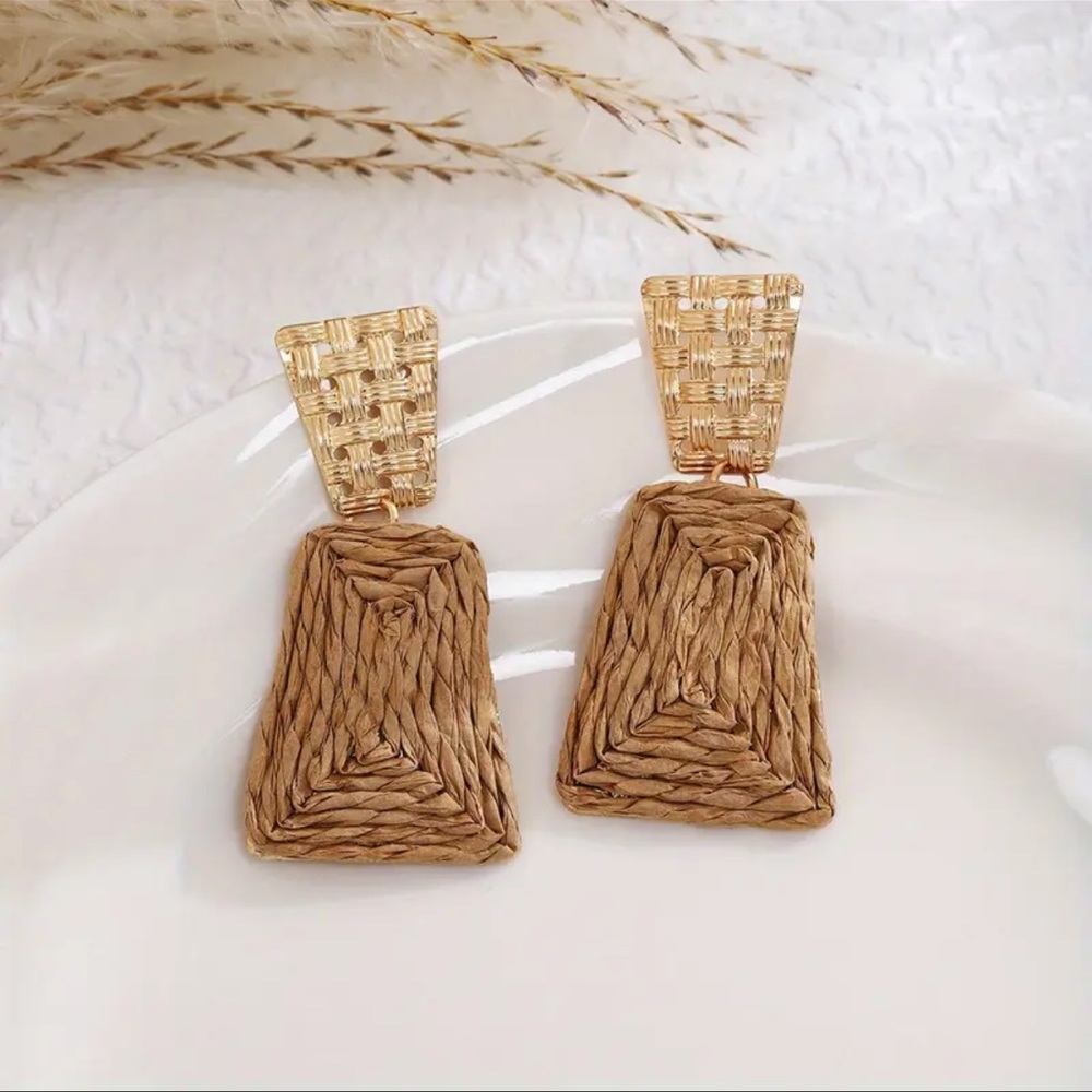 Boho woven, dangle stud earrings